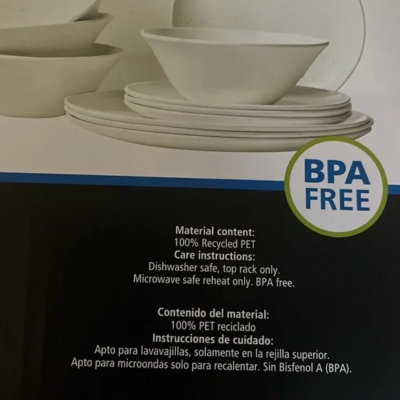 Mainstays 12-Piece Dinnerware Set Service For 4 BPA-Free white Specks - Picture 3 of 4